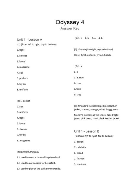 answer key the learning odyssey