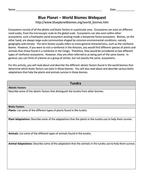 answer key to biomes internet lesson