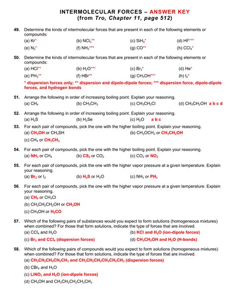Answer Key To Intermolecular Forces Flinn Lab