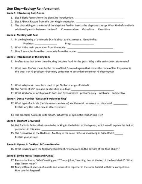 answer key to lion king ecology reinforcement