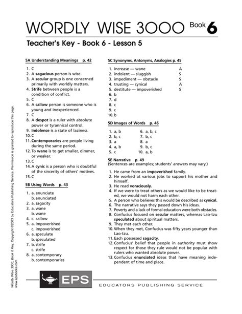 Answer Key To Wordly Wise Book 7
