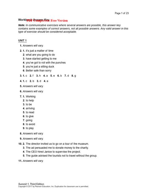 Answer Key Work Summit 1
