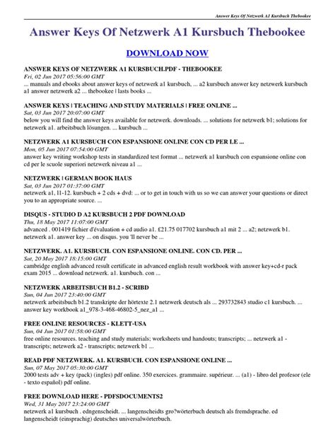 Answer Keys Of Netzwerk A1 Kursbuch Pdf Thebookee