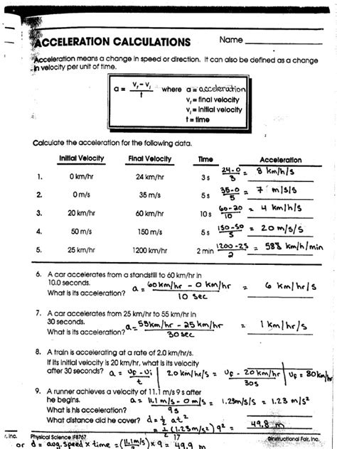 Answer Physical Science If8767 Gravity And Acceleration