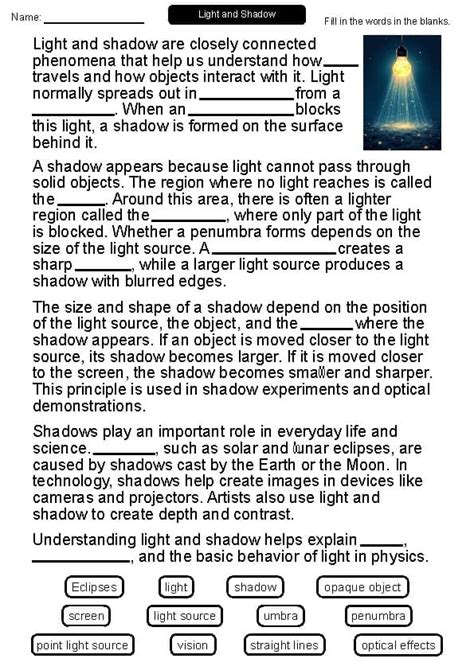 Answer Sheet For Light Cloze