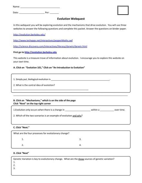 Answer Sheet Of Evolution Webquest Berkeley