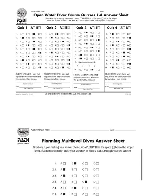 Answer Sheet Padi Divemaster Final Exams