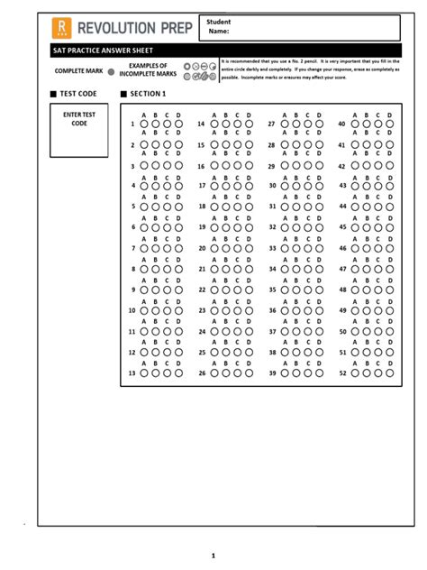Answer Sheet Sat