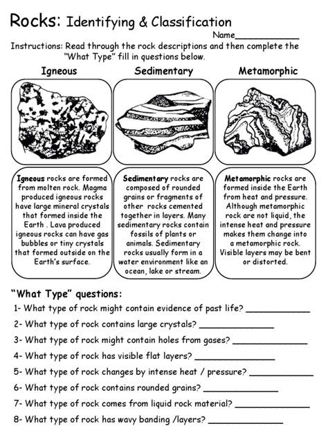 Answer Sheet Sedimentary And Metamorphic Rocks