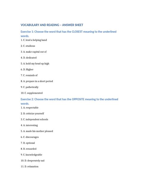 Answer Sheet Vocabulary To Kill A Mockingbird