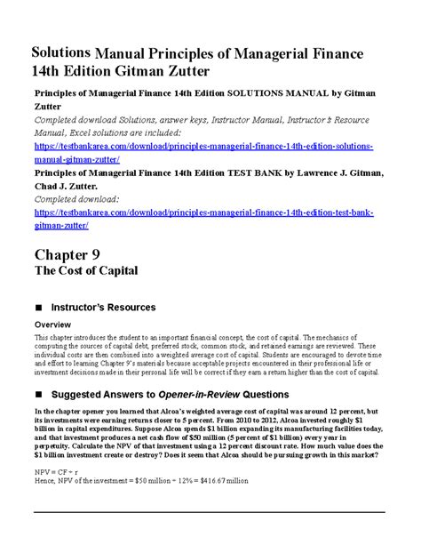 Answer Solutions Managerial Accounting Gitman 13th Edition