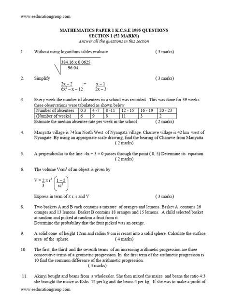 Answer To Kcse 2012 Mathematics Paper
