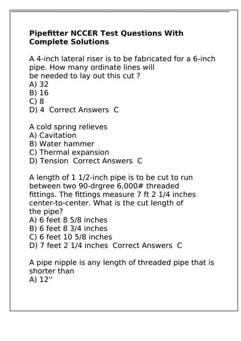 Answer To Performance Contractors Pipefitter Test