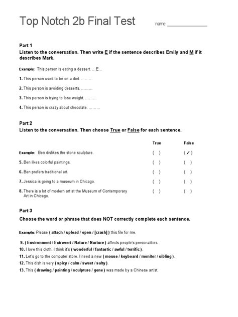 Read Answer Final Exam Top Notch 2B Pdf Format 