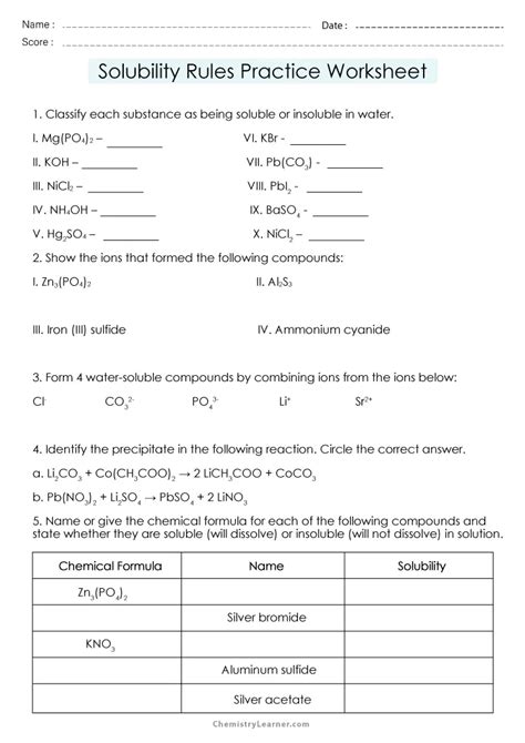 Download Answer Key Solubility Rules 15 1 