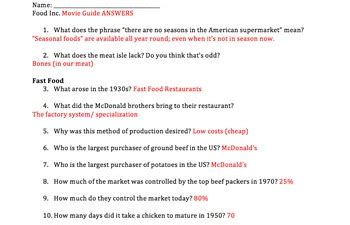 Download Answer Key To Food Inc Packet 