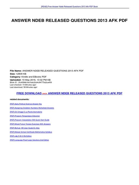 Full Download Answer Ndeb Released Questions 2013 Afk 