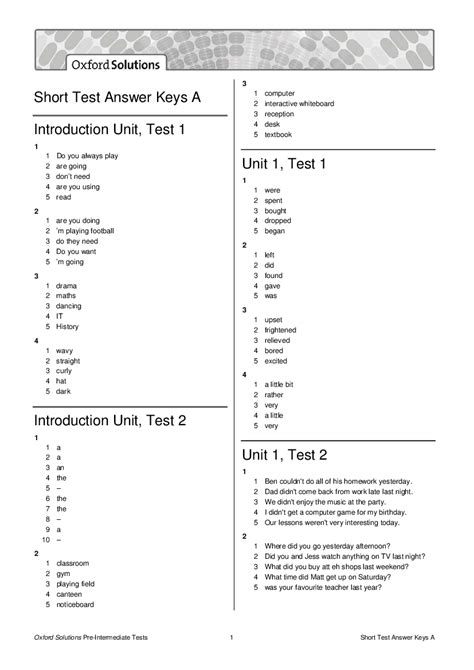 Read Answer Solutions Pre Intermediate Test Unit 8 