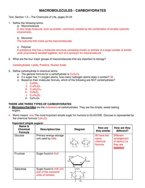 Answers Carbohydrate Worksheets And Diagrams Studocu Carbohydrate Worksheet Answers - Carbohydrate Worksheet Answers