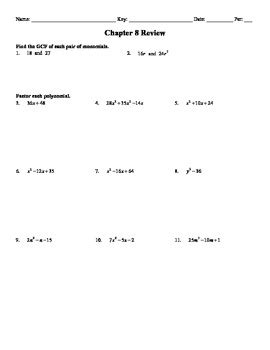 Answers Chapter 8 Factoring Polynomials Lesson 8 3