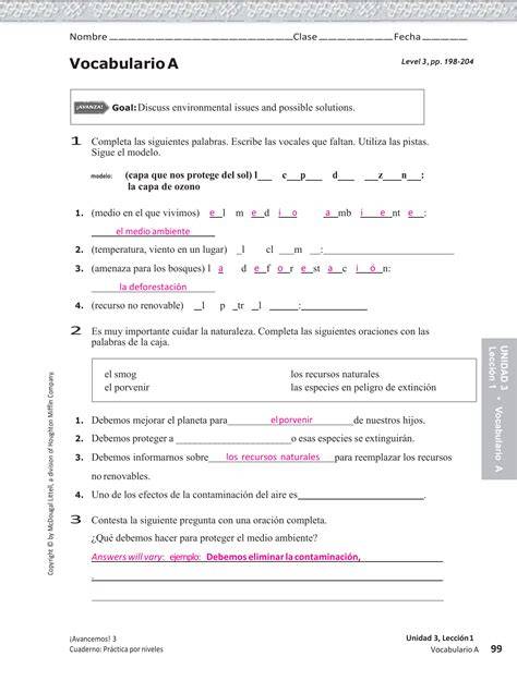 answers for avancemos 2 gramatica pg 201