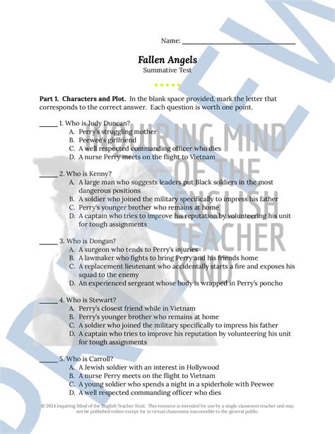 answers for fallen angels study guide