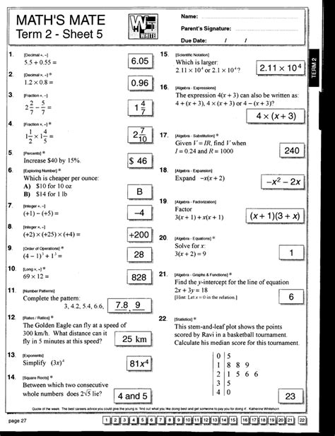answers maths mate usa