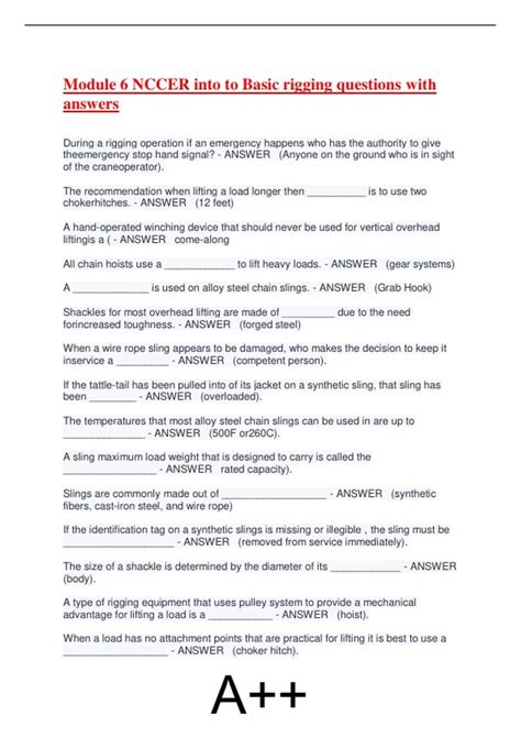Answers To Nccer Basic Rigging Test A