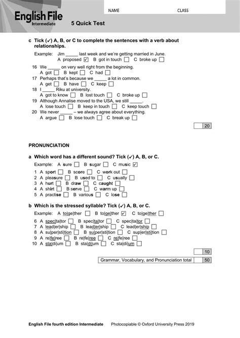 Answers To Quicktest Intermediate