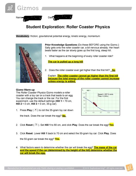 Answers To Roller Coaster Physics Gizmo