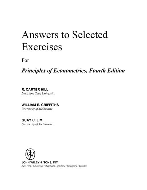 Answers To Selected Exercises Principles Of Econometrics
