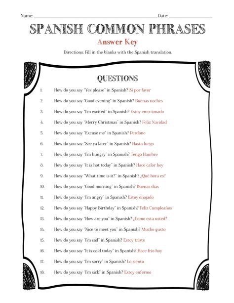 Answers To Study Spanish Basic Quiz