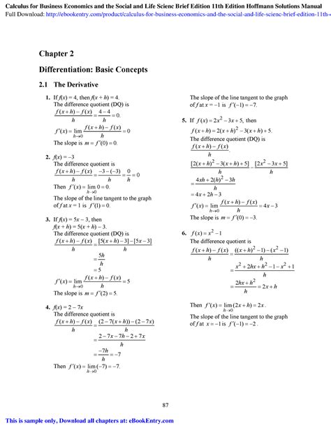 Read Online Answers For Business Calculus Hoffman 11 Edition 