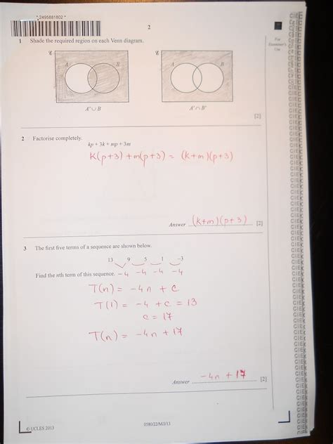 Read Answers For Maths 3H May Igcse 2013 