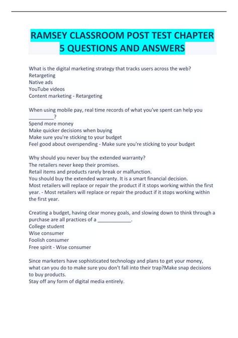 Read Online Answers To Dave Ramsey Chapter 5 Test C 