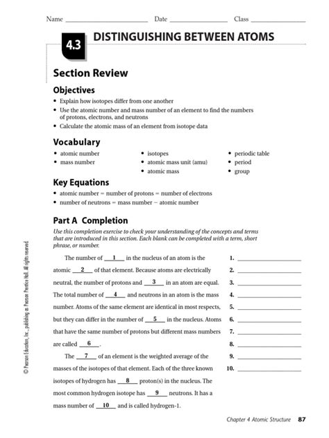 Read Answers To Distinguishing Between Atoms Section Review 