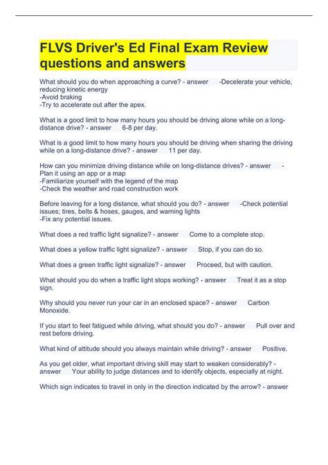Read Answers To Drivers Ed Final Test 
