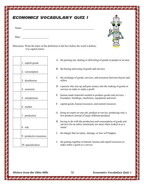 Download Answers To Economic Vocabulary Activity 