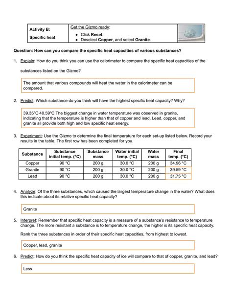 Download Answers To Explore Learning Calorimetry Lab Gizmo File Type Pdf 