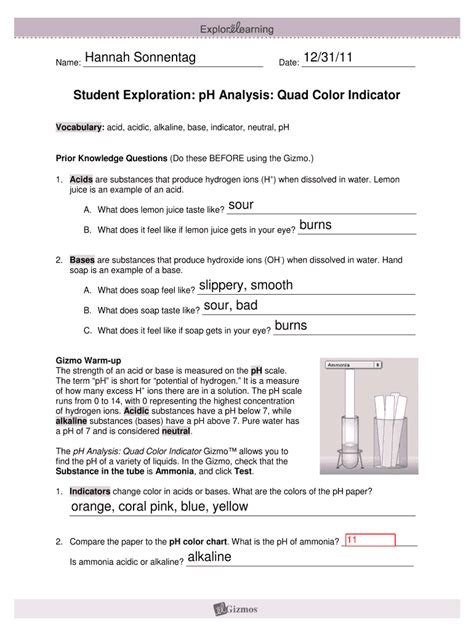 Read Online Answers To Ph Analysis Gizmo 