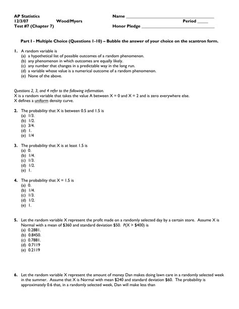 Download Answers To Statistics Unit 7 Quiz 6 
