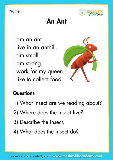Ant Comprehension Third Grade