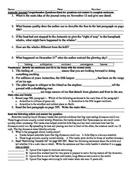 Read Antarctic Journal Comprehension Questions 