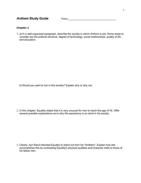 Anthem Advanced Placement Study Guide Answers