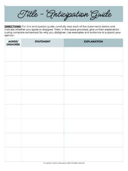 Read Anticipation Guide Template Doc 