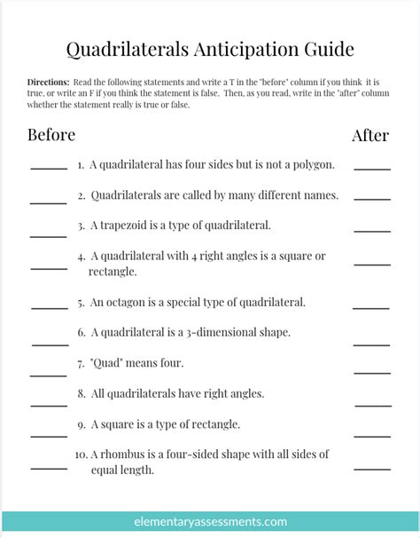 Download Anticipation Guide Template For Math 
