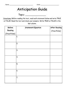 Read Anticipation Guide Template Word 