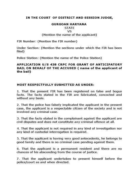 Anticipatory Bail Format
