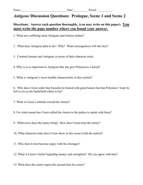 Antigone Plays Questions For Tests And Worksheets Antigone Worksheet Answers - Antigone Worksheet Answers
