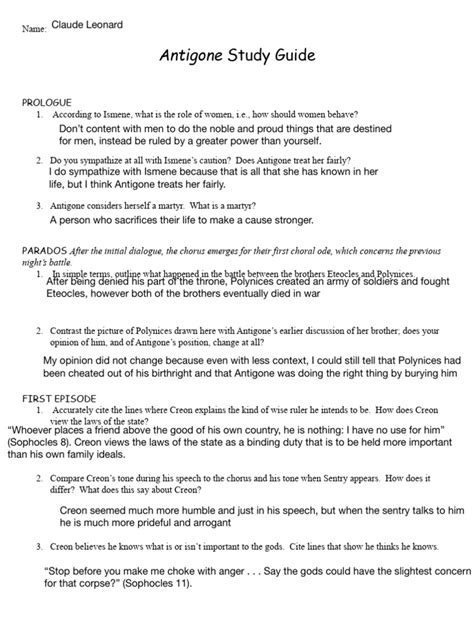 Read Online Antigone Study Guide 